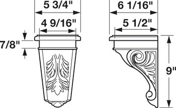 Corbel, H x W x D: 228 x 146 x 154 mm (9" x 5 3/4" x 6 1/16")